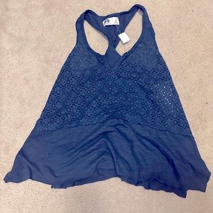 Small, Navy blue twist back tank top.
